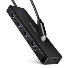 USB HUB 4 x USB 3.2 Gen1, USB-CM, 19cm, USB-C power IN, Axagon HUE-C1C