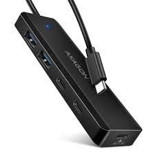 USB HUB 2x USB-A + 2x USB-C, kabel USB-C, USB-C power IN,AXA HUE-C2A
